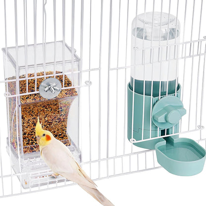 No Mess Bird Feeder Water Dispenser Set, Bird Feeder for Cage, Cage Accessories for Cockatiels, Finches, Budgies and Canaries