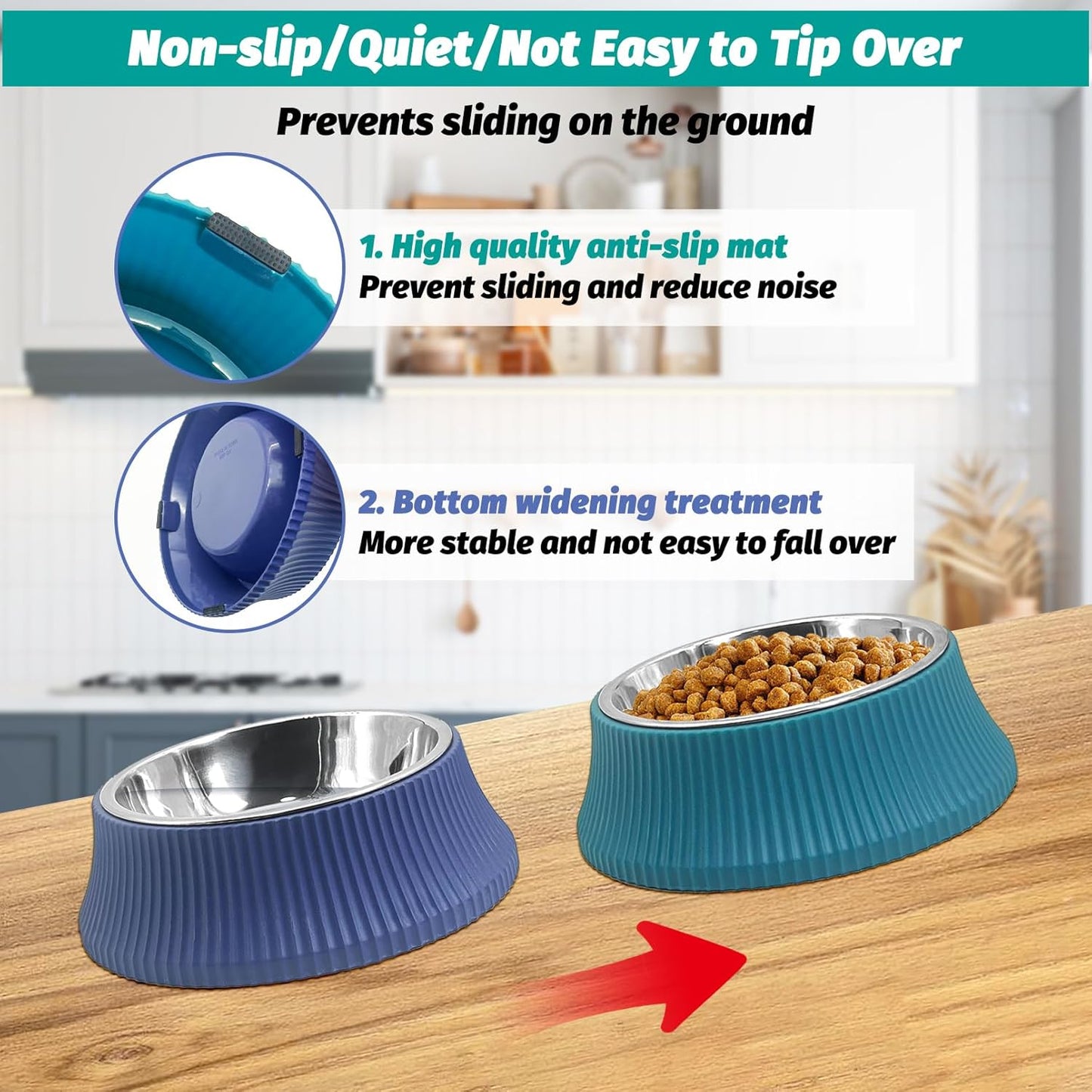 kathson 2PCS Stainless Steel Dog Bowls Set Removable no tip Puppy Food and Water Feeder Bowl Basic Metal Small Dog Bowls for Dogs Cats Rabbit Guinea Pigs Ferret