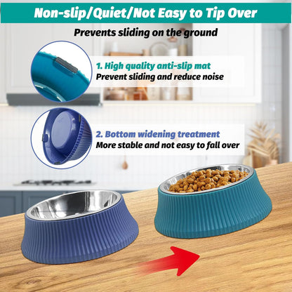 kathson 2PCS Stainless Steel Dog Bowls Set Removable no tip Puppy Food and Water Feeder Bowl Basic Metal Small Dog Bowls for Dogs Cats Rabbit Guinea Pigs Ferret