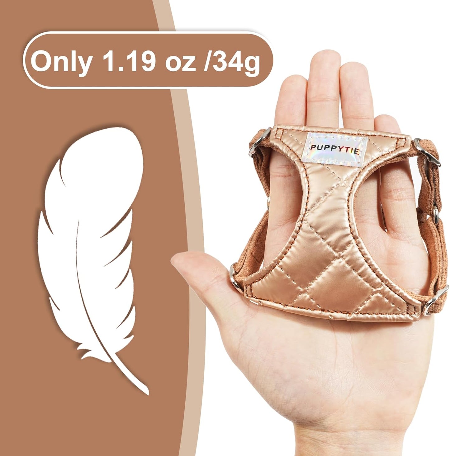 Puppytie No Pull xs Dog Harness with Multifunction Dog Leash,Soft Adjustable No Choke Escape Proof Pet Harness Vest,Glossy Oat Brown,XXS