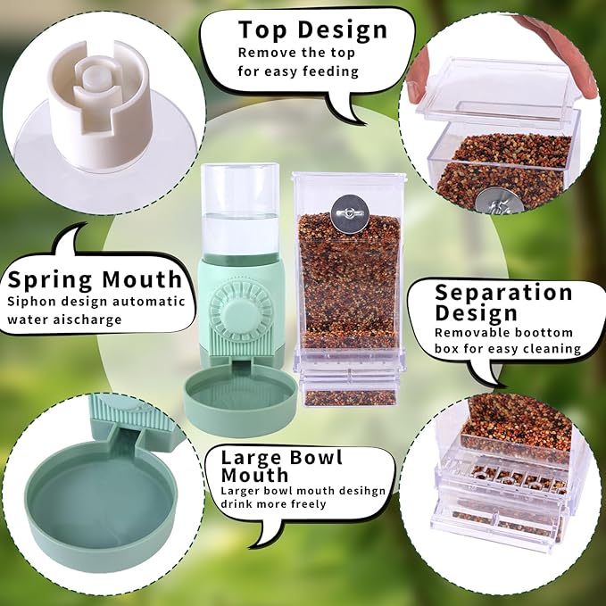 No Mess Bird Feeder Water Dispenser for Cage, Parakeet Cage Accessories, Automatic Bird Water Feeder for Parrots Cockatiel Budgies Finches (Feeding Doors Over 3.15 * 3.15 Inch)
