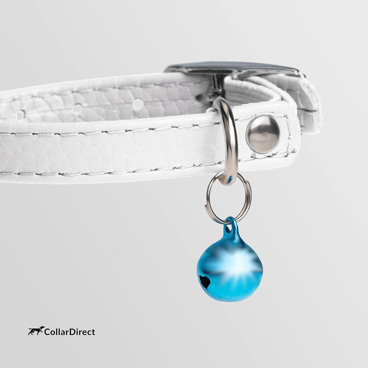 CollarDirect Leather Cat Collar, Kitten Collar with Removable Bell Black Blue Red Orange Lime Green (6-7 Inch, White)