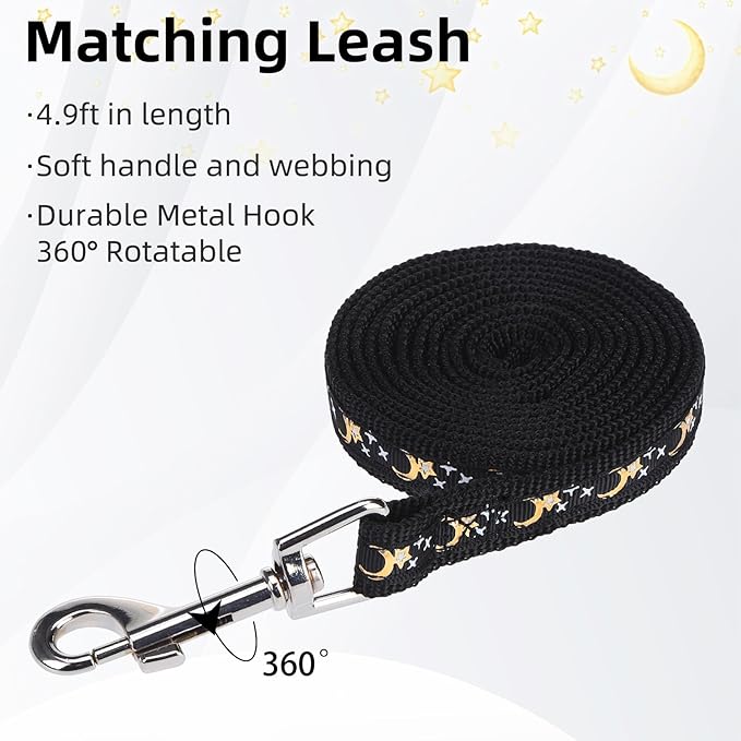 PUPTECK Adjustable Cat Harness and Leash Set Escape Proof Kitten Strap Collar for Walking Travel, Moon&Star, M