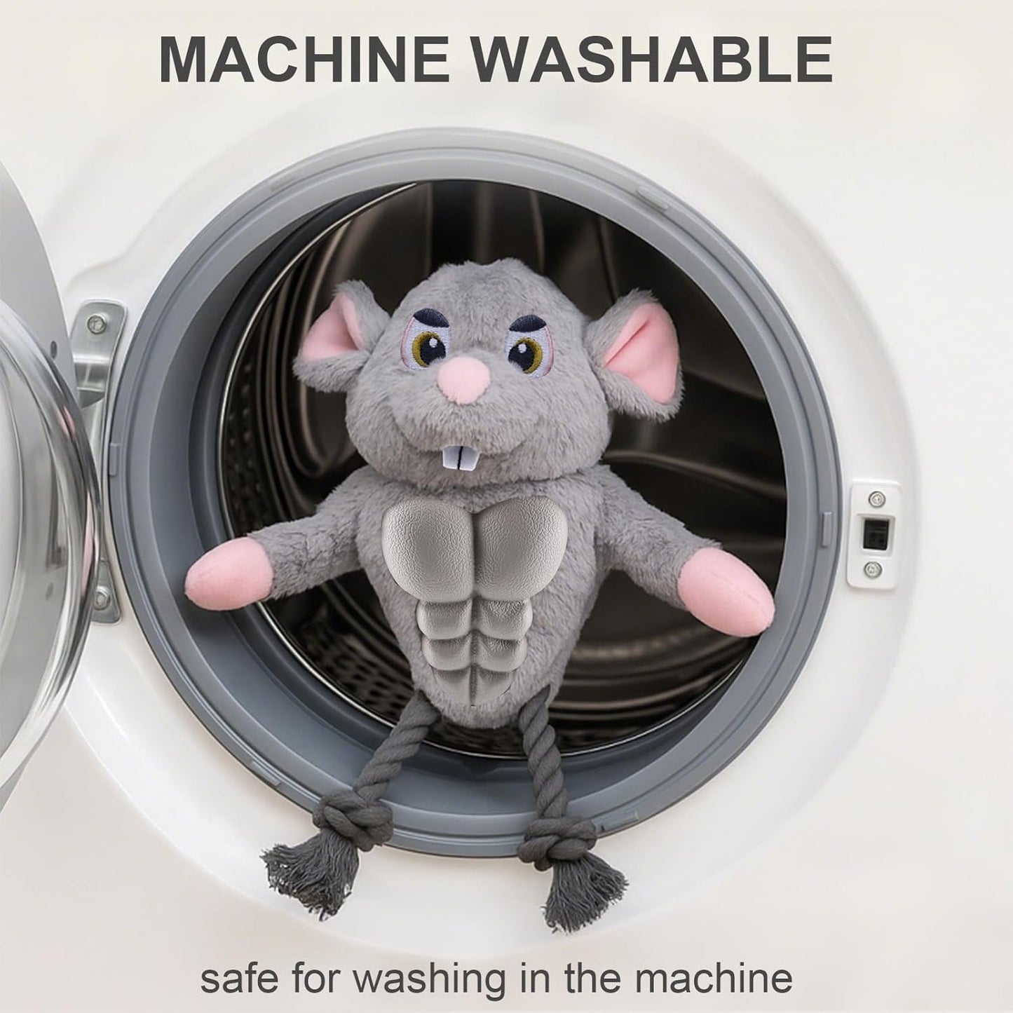 Funny Muscle Mouse Dog Toy – Plush Rat with Squeaky Rubber Chest & Rope Legs, Durable Interactive Chew Toy for Medium & Large Dogs, Cute Stuffed Animal for Tug, Fetch & Dental Play