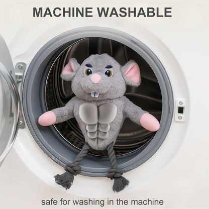 Funny Muscle Mouse Dog Toy – Plush Rat with Squeaky Rubber Chest & Rope Legs, Durable Interactive Chew Toy for Medium & Large Dogs, Cute Stuffed Animal for Tug, Fetch & Dental Play