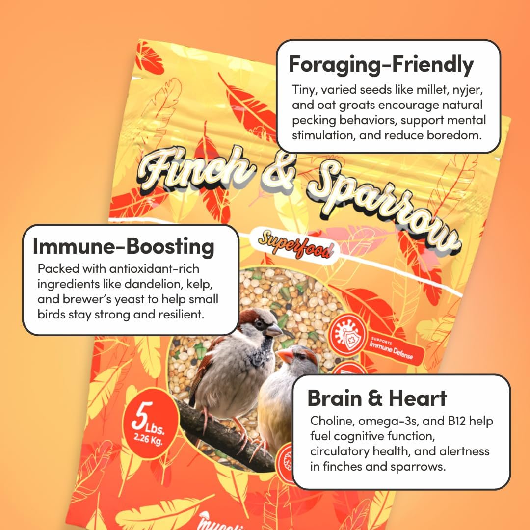 Mycelium Finch & Sparrow Superfood (5 LBS) | Organic Bird Food for Small Birds | Vitamin-Enhanced for Immunity, Brain & Heart Support | Non-GMO, Clean Ingredients, Made in USA
