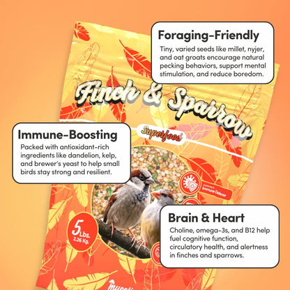 Mycelium Finch & Sparrow Superfood (5 LBS) | Organic Bird Food for Small Birds | Vitamin-Enhanced for Immunity, Brain & Heart Support | Non-GMO, Clean Ingredients, Made in USA