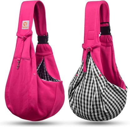 TOMKAS Dog Sling Carrier for Small Dogs Puppy Carrier for Small Dogs (Rose red, Adjustable Strap for 3-10 lbs & Zipper Pocket)