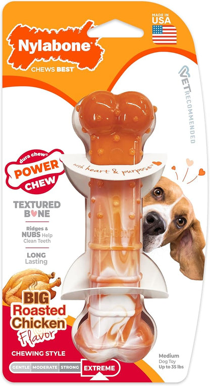 Nylabone Limited Edition 70th Birthday Textured Bone Power Chew Toy for Dogs, Durable & Tough Dog Toys for Aggressive Chewers, Roasted Chicken Flavor, Medium Dogs - Up to 35 lbs (1 Count)