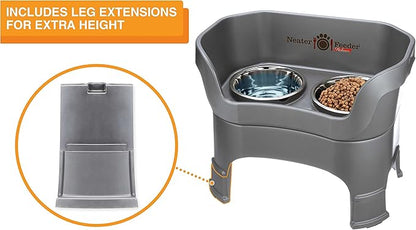 Neater Feeder Deluxe Mess Proof Dog Bowls Elevated for Large Breeds – Made in USA – No Spill Raised Slow Feeder Elevated Dog Bowl Stand w/Leg Extensions, Food and Water Bowl Set, Grey