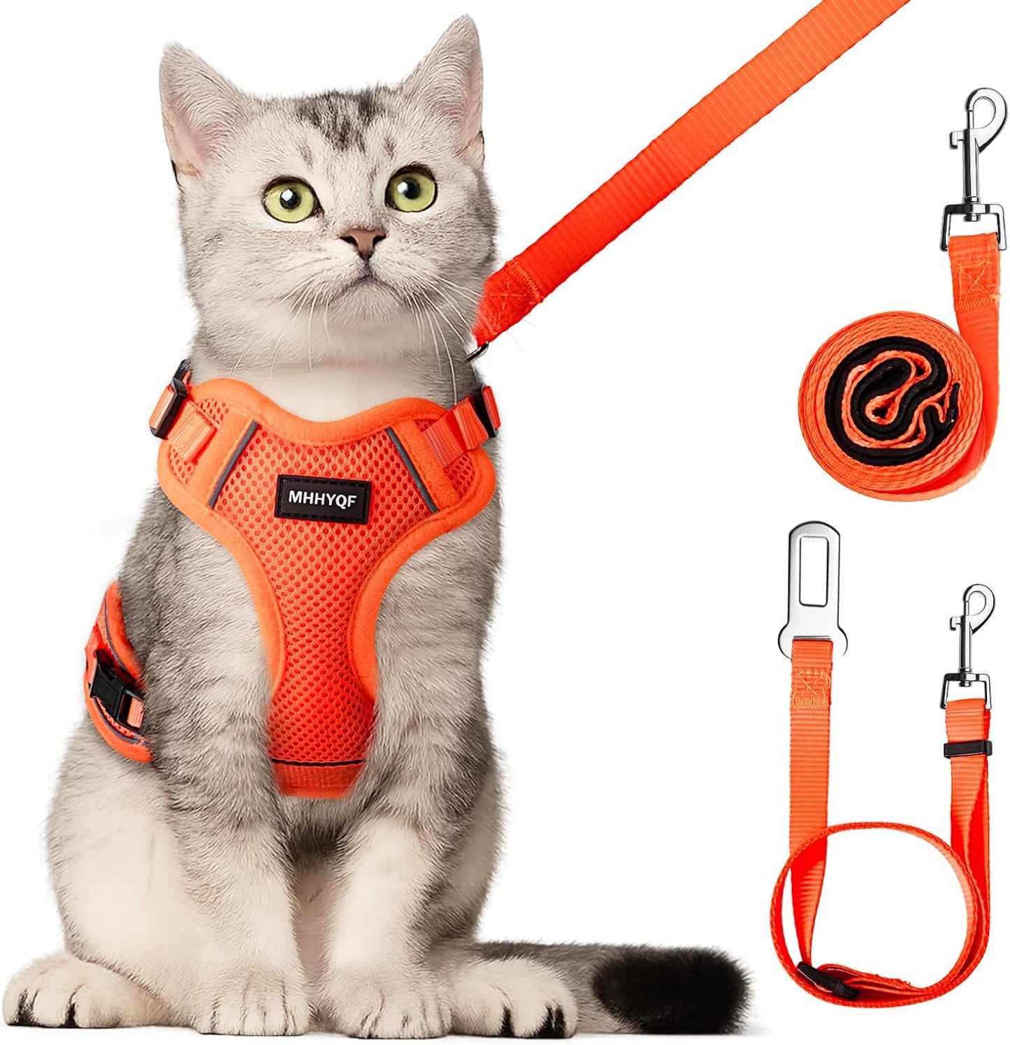 Cat Harness and Leash for Walking Escape Proof Soft Adjustable Cat Leash Breathable Comfortable Vest Easy to Wear Kitten Harness for Outdoor Travel, Orange, M