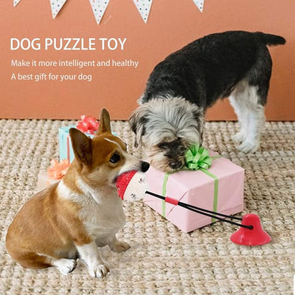Dog Toys, Dog Chew Toys for Aggressive chewers,Rope with Suction Cup for Puppy Training Treats Teething for Boredom, Small Dog Puzzle Toy Treat Food Dispensing Ball (red)