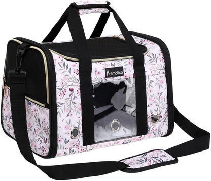 Petmolico Cat Carrier Soft-Sided Pet Bag for Small Medium Cats Puppies 16LBs - Airline Approved Pet Travel Carrier 3 Open Doors (Medium,Mixed Pink)