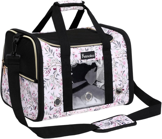 Petmolico Cat Carrier Soft-Sided Pet Bag for Small Medium Cats Puppies 16LBs - Airline Approved Pet Travel Carrier 3 Open Doors (Medium,Mixed Pink)