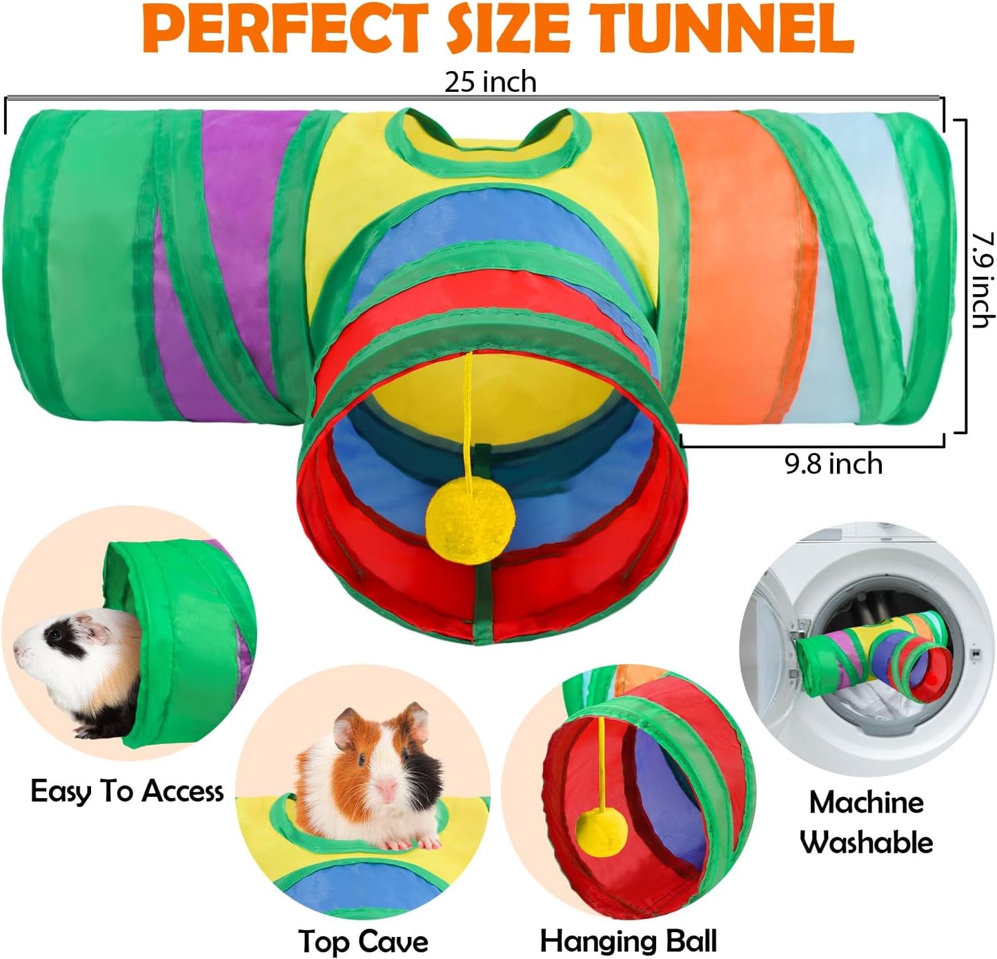 Sofier Guinea Pig Tunnel Hideout Cage Accessories Chew Toys for Hamster Rabbit Ferret Rat Chinchilla Hedgehog Enrichment Playpen Boredom