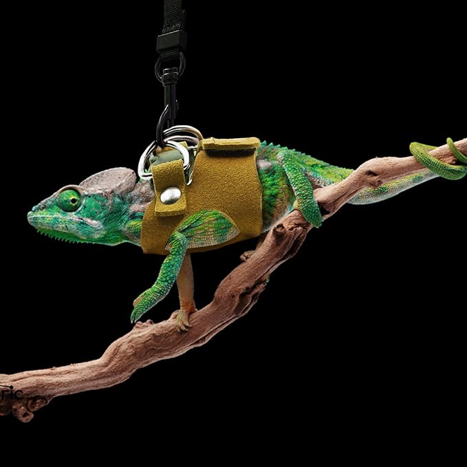 Bearded Dragon Harness and Leash Set, 3 Size Adjustable Soft Leather Reptile Leash, Lizard Harness with Retractable, Small Animal Outdoor Walking Vest with Traction Rope, 3 Pack (Brown)