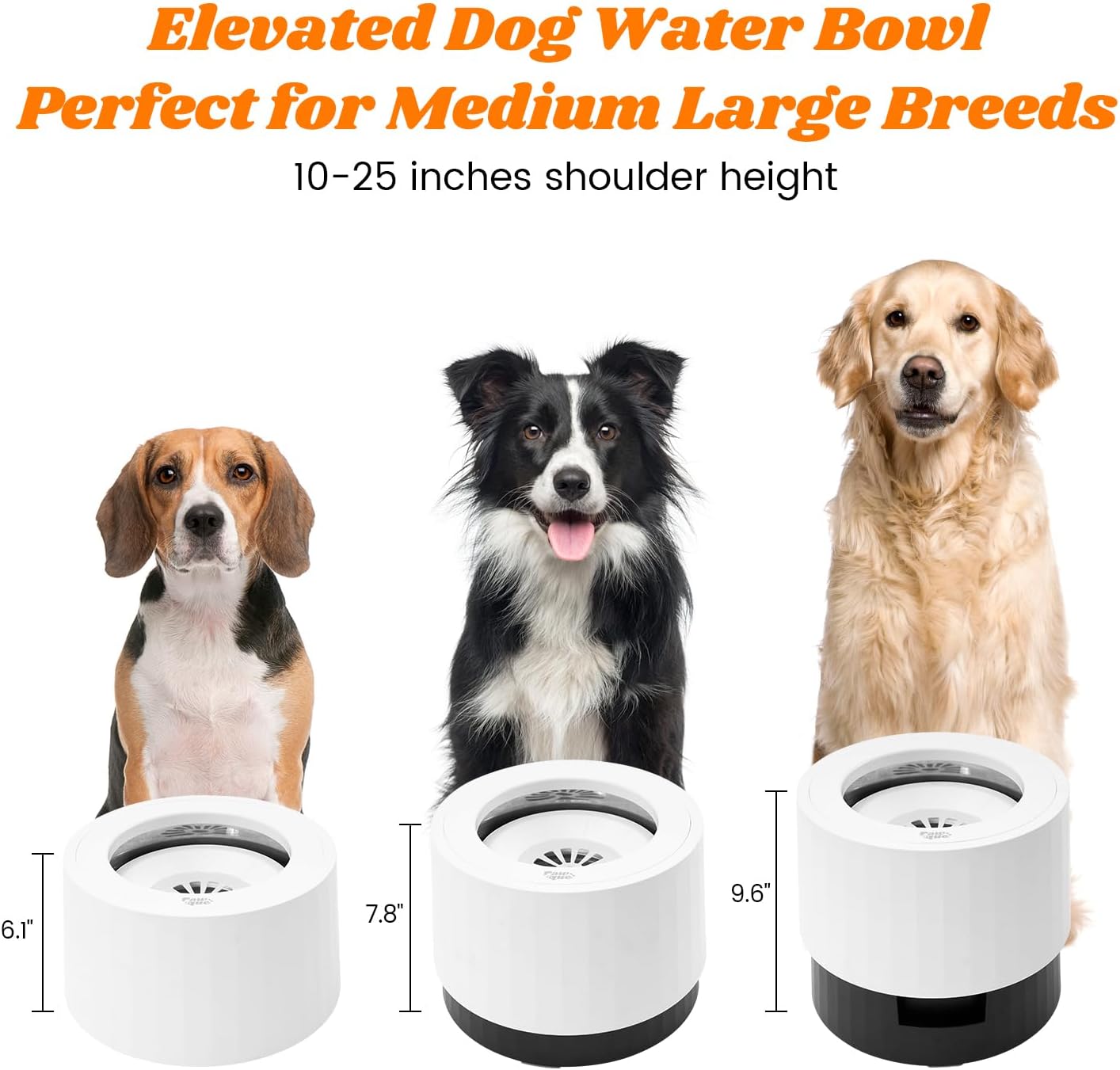 Pawque Raised 95oz Slow Drinking Dog Water Bowl No Spill for Medium Large Breed, Single Elevated Stainless Steel Water Bowl with Floating Disc, Stable Sturdy Base and Snap on Adjustable Height Stand