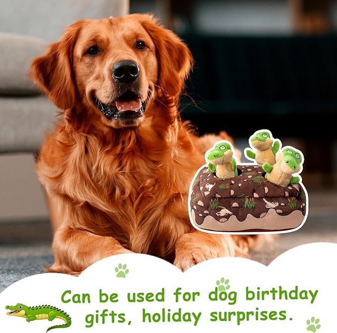 Hollypet Squeaky Dog Toy, Interactive Plush Hide and Seek Dog Toys for Small Medium Sized Dogs and Non-Aggressive Chewers, Puppy Teeth Clean Chew Toys, Crocodile