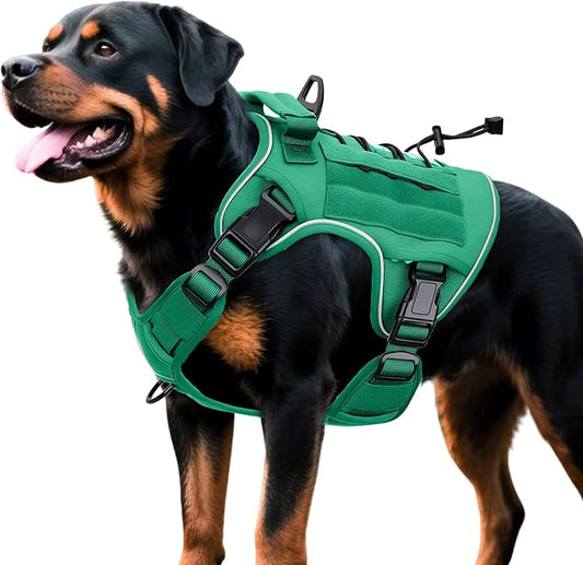 Heavy-Duty Tactical Dog Harness for Large Dogs, No Pull Adjustable Reflective Pet Vest with Molle System, K9 Military-Grade Control for Service Training, Outdoor & 10+ Breeds, Turquoise, XX-Large