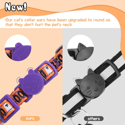 Halloween Cat Collar with Bells, Thanksgiving Cat Collar Breakaway, Christmas Kitten Collars for Girl Boy Cats, Fall Kitty Holiday Collars Adjustable 8-12inch