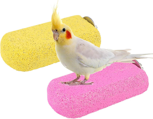 Wontee Bird Chewing Toys Grinding Beak Bird Perch Stand for Budgies Parakeets Cockatiels Lovebirds Conures Rats Squirrels, 2 Packs (Yellow+Fuchsia)
