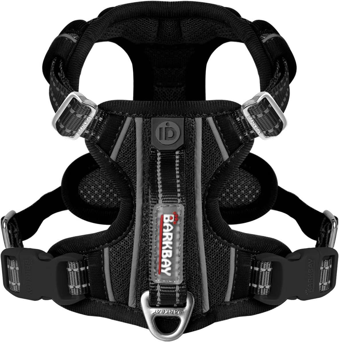 BARKBAY Dog Harness No Pull with ID Tag Pocket - Heavy Duty, Reflective, Easy Control for Large Dogs(Black,M)