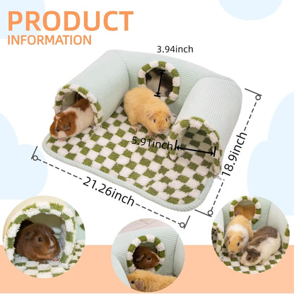 Guinea Pig Hideout Tunnel with Warm Bed for Small Pet 3 Cave Small Animal Tunnel Toy Cages Green