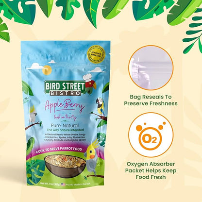Bird Street Bistro Parrot Food - Parakeet & Cockatiel Food - Cooks in 3-15 min with Natural & Organic Grains, Legumes, Non-GMO Fruits, Vegetables & Health Spices