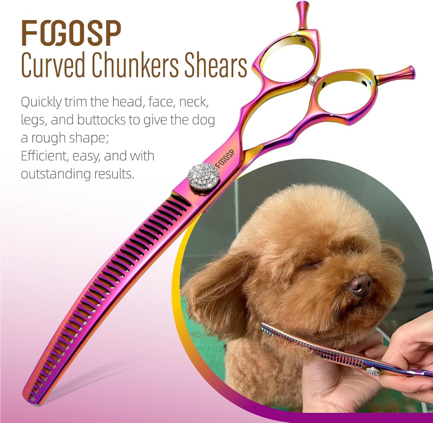 45°Curved Dog Grooming Scissors Curved Thinning Shears Curved Chunkers Dog Shears 3Pcs Combo (RoseRed)
