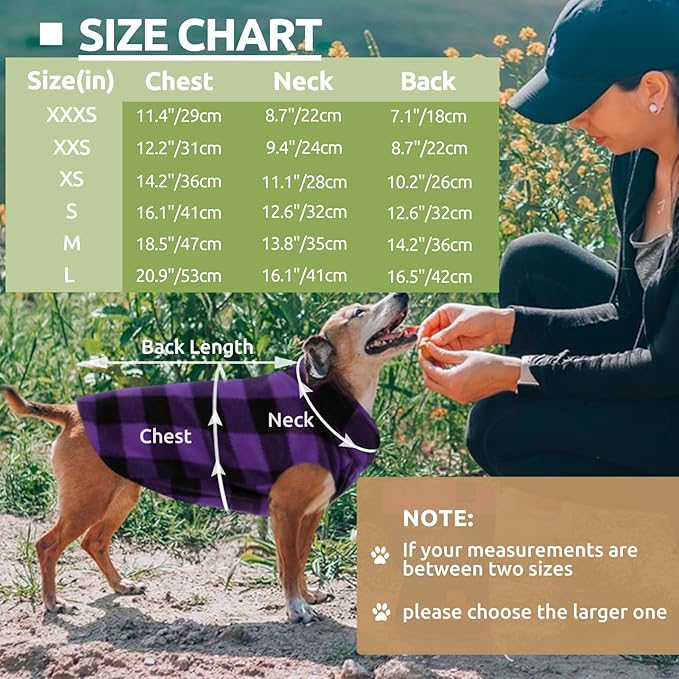 KAMA BRIDAL Spring Autumn Winter Coat Pullover Fleece Vest for Cats Small and Medium Dogs Thin Sweater Purple & Black Plaid (Purple, M)