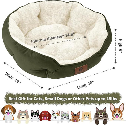 Asvin Small Dog Bed for Small Dogs, Cat Beds for Indoor Cats, Pet Bed for Puppy and Kitty, Extra Soft & Machine Washable with Anti-Slip & Water-Resistant Oxford Bottom, Green, 20 inches