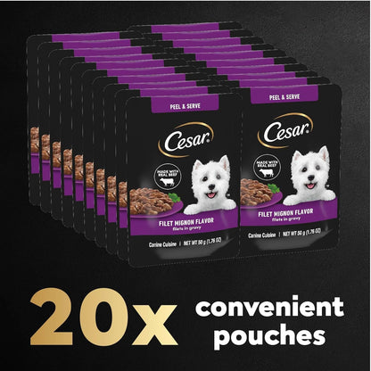 Cesar Filets in Gravy Wet Dog Food Filet Mignon Flavor, 1.76 oz. Mini-Pouch (20 Count, Pack of 1)