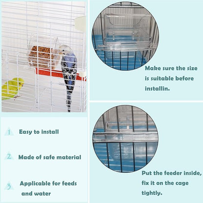 IBWell 2 Pack Bird Water Bowl Clear Bird Food Container Bird Cage Feeder No Mess Bird Feeder for Cage Parakeet Feeder with Perch