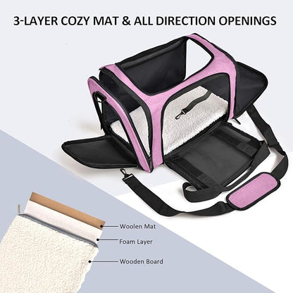 Henkelion Pet Carrier for Small Medium Cats Dogs Puppies up to 15 Lbs, TSA Airline Approved, Soft Sided, Collapsible Travel - Pink