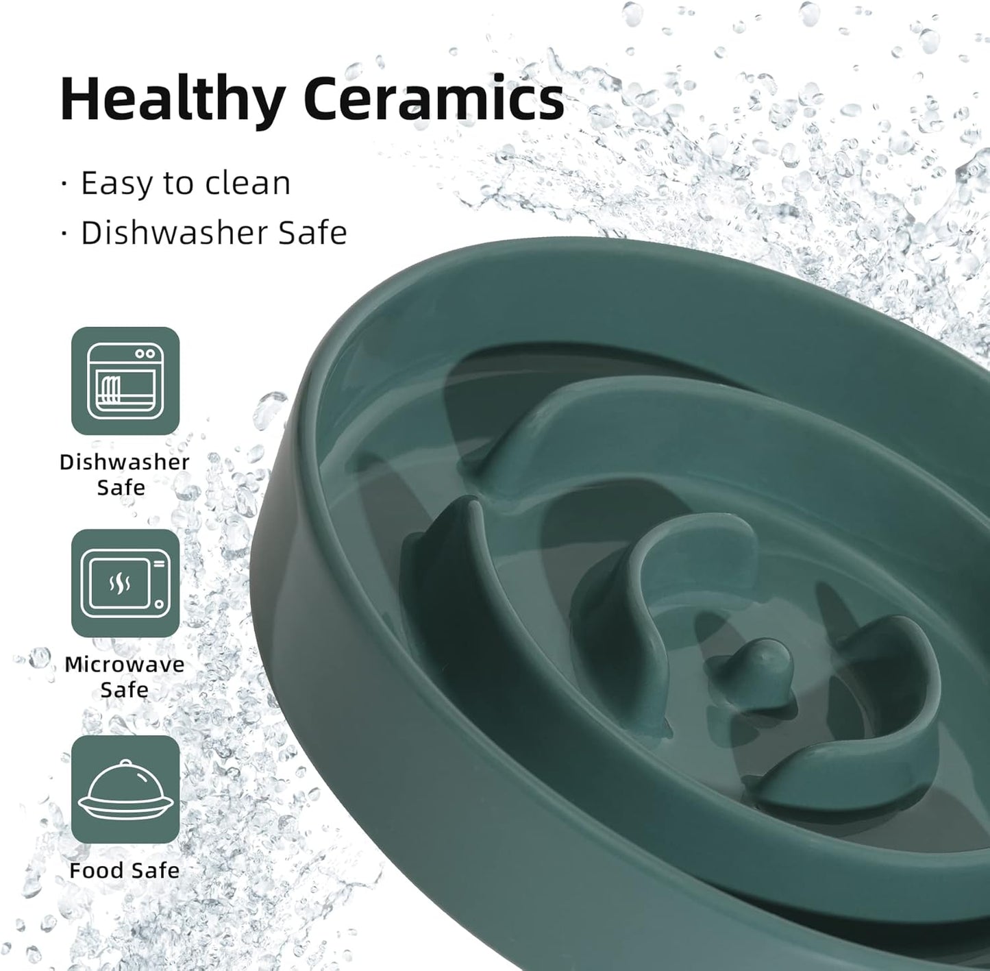 Ceramic 1.6 Cup Slow Feeder Dog Bowl for Medium and Large Breed, 8.2inch Puzzle Dog Food Dish, Anti-Gulping, Stop Bloat, Preventing Choking (Single Bowl-Dark Green)