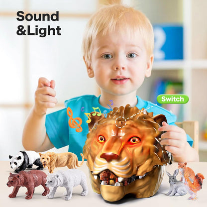 Safari Animals Playset, 41Pcs Jungle Zoo Animal Toys for Toddlers 1-3/Kids 3-5 - Light-Up Sound Lion Basket, Non-Toxic Educational Figurines, Ideal Birthday for Boys & Girls
