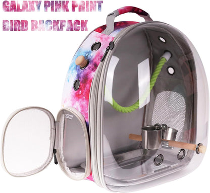 Galaxy Pink Bird Carrier Backpack with Perch - Bubble Backpack for Birds Conures, Budgies and Small ParrotsIdeal Ideal for Vet and Outdoor Adventures(Galaxy Blue, Large)