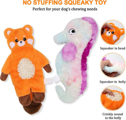 Non-Stuffed Plush Dog Toys 3-Pack - Sized for Small, Medium & Large Breed Puppies, Interactive Squeaky Crinkle Chew Toys