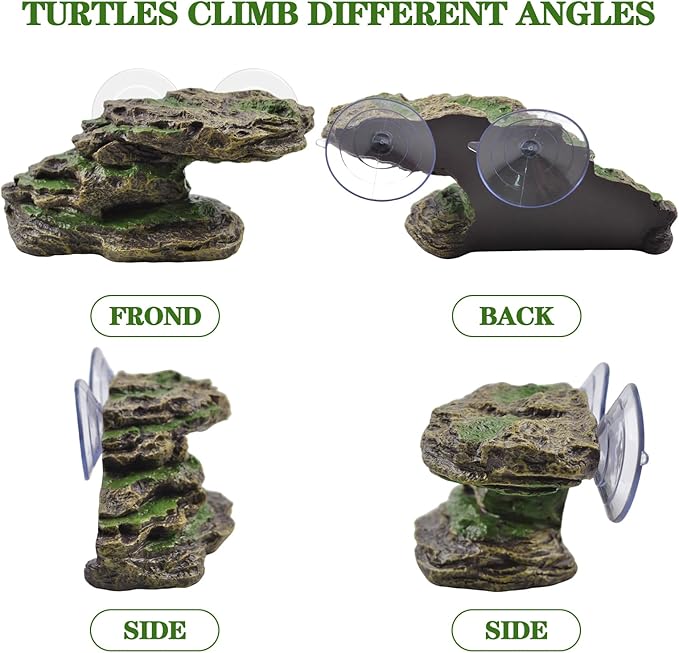 PINVNBY Turtle Basking Platform with 2 Pcs Suction Cups,Resin Floating Dock for Turtles,Tortoise Climbing Ramp Shale - Ideal for Aquatic Turtles,Stable & Durable,Easy to Install(Green Brown)