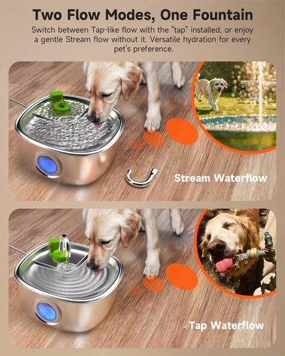 Dog Water Fountain Stainless Steel, 236 Oz/7L Automatic Dog Water Bowl Dispenser, Quiet Cat and Pet Water Dispenser Fountain with 2 Filters for Large Dogs, Cats, Multi-Pets - FS20
