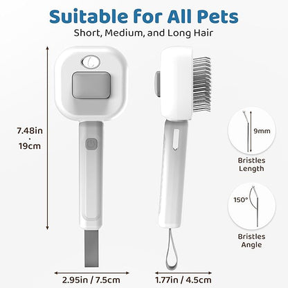3 in 1 Cat Brush - Dog Brush, Steam for Shedding & Grooming, Indoor & Outdoor Shedding Spritz Comb for Long & Short Hair Cats & Dogs, Cat Steam Brush - Includes Waterless Shampoo, Gray