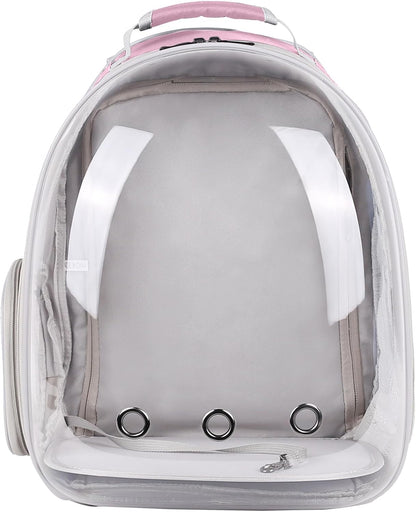 halinfer Dual Extension Pet Backpack Carrier for Large Cat and Small Puppy up to 20 Pounds, Clear Space Capsule Astronaut Transparent Bubble Window Pet Vet Travel Visit Bag