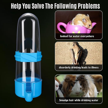 Weewooday 4 Pieces Automatic Bird Feeder Cage Water Dispenser Bird Water Feeder Hamster Cage Waterer Accessory Drinker Bottle for Hamster Parrot(Trendy Style,Blue, White,280 ml)