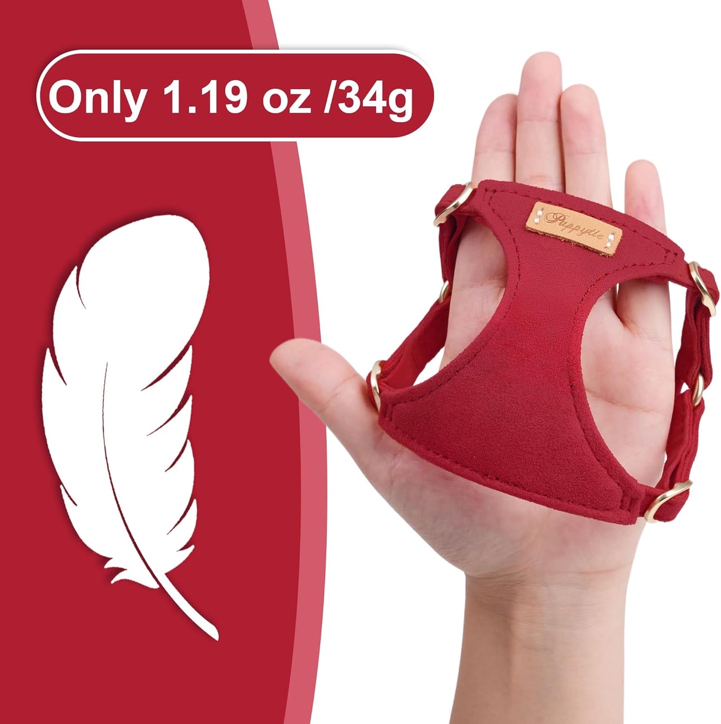 Puppytie No Pull xs Dog Harness with Multifunction Dog Leash,Soft Adjustable No Choke Escape Proof Pet Harness Vest,red-Camellia,XS