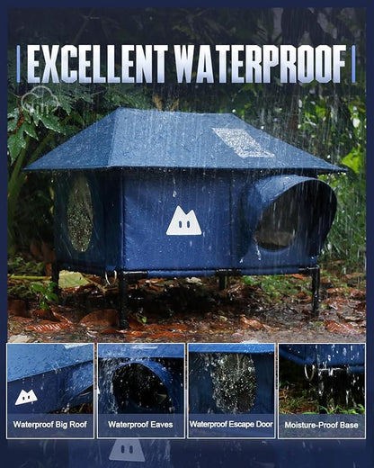 Heated Outdoor Cat House for Outside Cat in Winter,Upgraded 100% Weatherproof,Spacious Interior,2 Doors,Name Pocket,Heavy-Duty Insulated Feral Cat Shelter for Stray Barn Kitten(Blue,28"x16"x14.5")