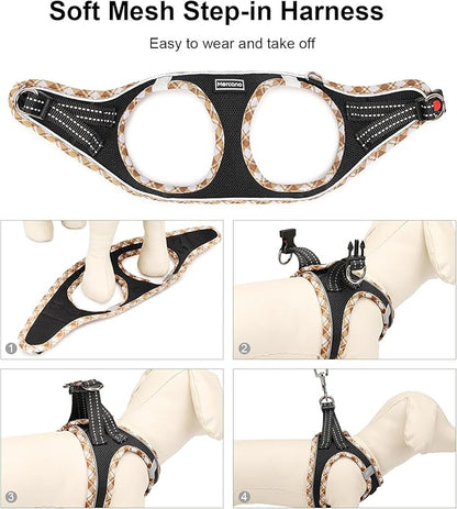 Mercano Soft Mesh Dog Harness and Leash Set, No-Chock Step-in Reflective Breathable Lightweight Easy Walk Vest Harnesses with Safety Buckle for Small Dogs, Cats (Black Yellow, M)