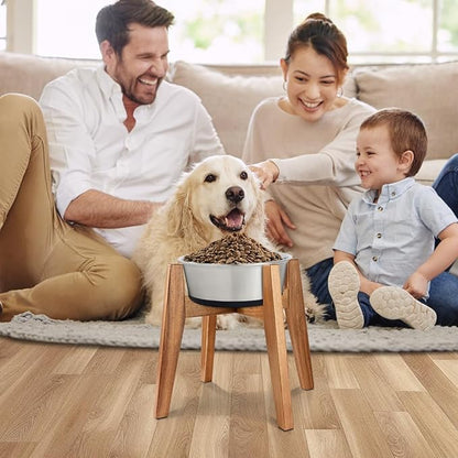 Solid Acacia Hardwood Elevated Dog Bowl Stand, Raised Feeder for Medium & Large Dogs, Fits up to 9″ Bowls, Improves Posture and Reduces Neck Strain, Stand Only