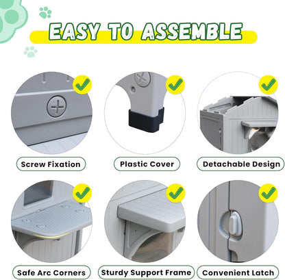 Plastic Outdoor Cat House with Escape Door, Waterproof 2 Story Outdoor Houses for Feral Cats Outside Cat Shelter, Spacious, Clean and Assemble Easily