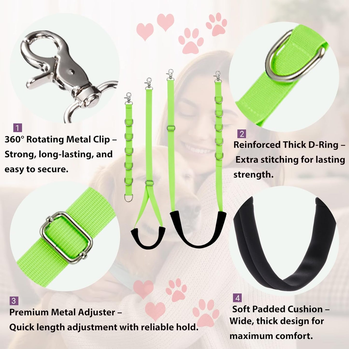 Dog Grooming Belly Straps Green Pet Grooming Supplies 3 Sets Professional Dogs Belly Band Pets Dogs Groomer Extension Strap Table Arm Loop Extender for Small Medium Large Breed (Green)
