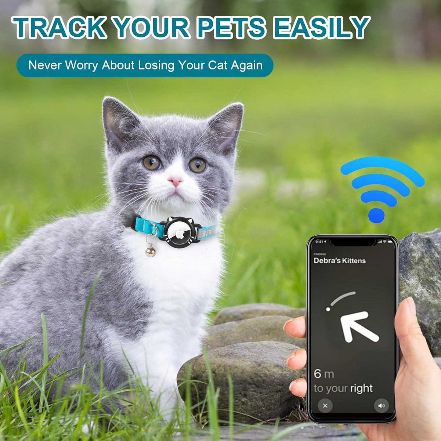 Airtag Cat Collar, Reflective Cat Collar with Apple Air Tag Holder, Breakaway GPS Tracker Pet Collar with Bell for Cat Kitten, Airtag Not Included, Blue, S(9-11 Inch)